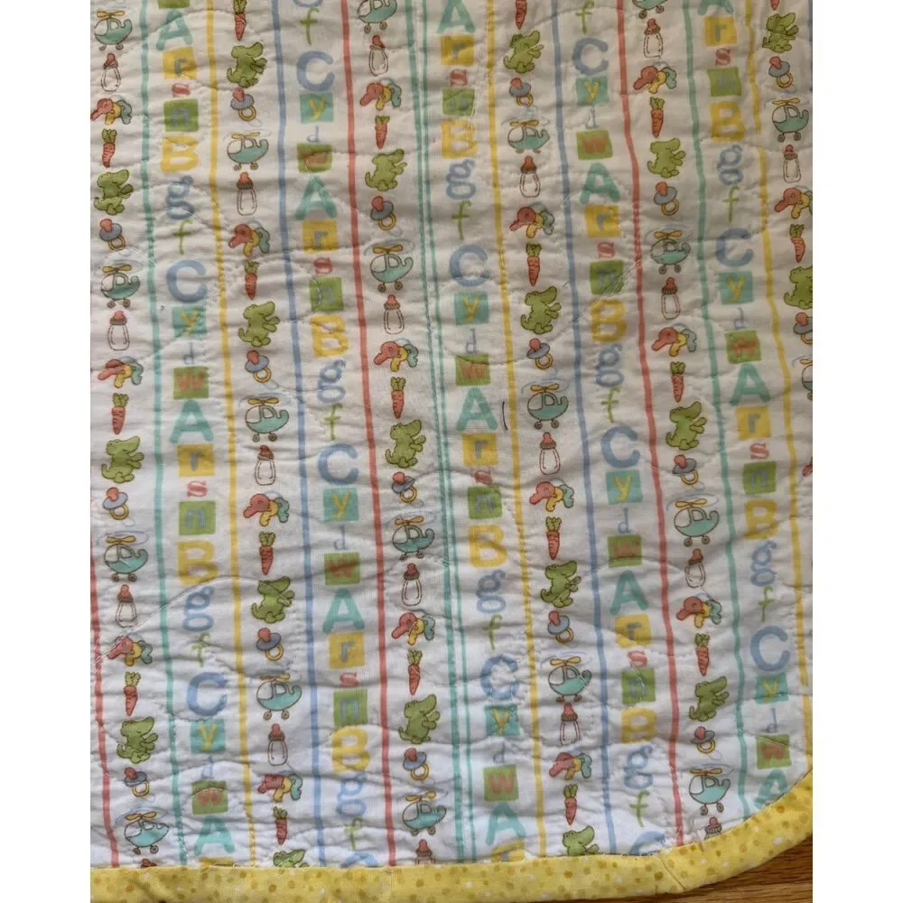Blue Yellow Pink Baby Hand Sewn Machine Quilted Blanket 35.5x38.5 Butterfly